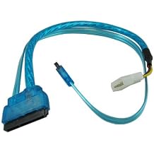 okgear CG 15-Pin Male SATA Power to Male SATA 3.0 and 4-Pin Molex Combo Cable, Latching Connector, UV Blue, Silver Meshing, 18 inches, Power and Data Cable for PC