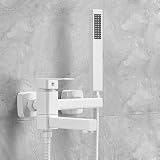 Set di rubinetti per doccia a parete girevole a 90°, miscelatore monocomando per vasca da bagno, soffione doccia moderno con doppia funzione per vasca e doccia, elegante finitura bianca