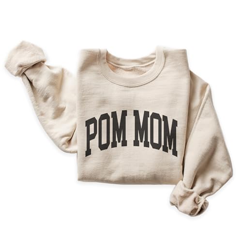 Pom Mom Varsity Sweatshirt, Cute Pomeranian Pet Parent Sweater, Pom Dog Mom Gift, Dog Lover Shirt, Unisex Womens Crewneck Sweatshirt Sand