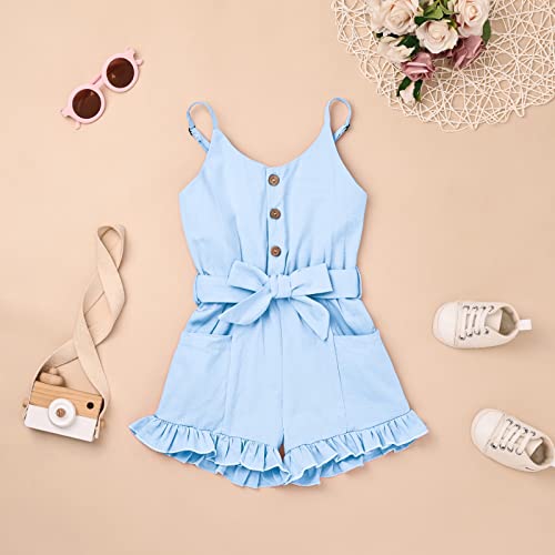 Toddler Girl Clothes Baby Adjusatble Strap Sleeveless One-Piece Romper Ruffle Summer Pocket Jumpsuit 6 months to 5T2