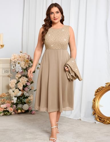 ZOMVA Plus Size Sparkly Mother of The Bride Dresses with Jacket 2 Piece Chiffon A-Line Dress Wedding Guest Formal3