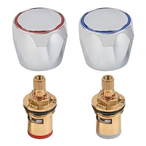 JAOMON Wasserhahn Griff Ersatz Standard Hot & Cold Tap Ventiloberteil rot und blau Top paarweise Griff wasserhahn doppelte Metall Armaturenbauteile Ventil-Oberteil Waschtischarmaturen 2*Spule 2*Griff