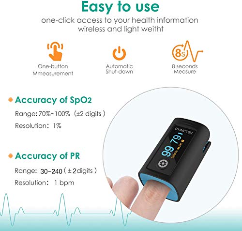 Image of Hesley Pulse Oximeter Fingertip, Oxygen Saturation Monitor with Plethysmograph and Perfusion Index, Heart Rate and SpO2 Levels Meter with LED Display for Adult (Blue and Black)
