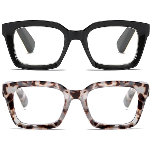 Fsread Pack de 2 Gafas de Lectura Para Mujer Extragrandes - Con Filtro de Luz Azul (Para Ordenador) y Bisagra Retro +3.5