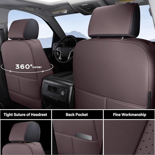 Image of Coverado Chevy Silverado Seat Covers, Faux Leather Seat Covers Fit for Chevy Silverado GMC Sierra 2007-2026 1500, 2015-2026 2500HD 3500HD Crew Double Extended Cab (Front,Brown)