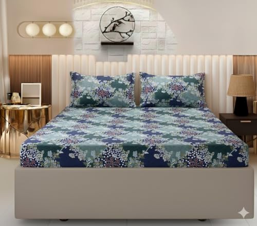 Image of 3D Print Cotton Feel Glace Cotton All Round (Elastic Fitted) Single Bed Bedsheet with 1 Pillow Cover- 4 Feet x 6 Feet - 48 Inches x 72 Inches x 6 Inches(Multi)