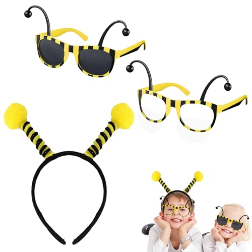 Disfraz de abeja adulto accesorio divertido carnaval Halloween fiesta – gafas abeja con antenas + diadema unisex 20cm x 20cm amarillo negro para fiestas temáticas y disfraces