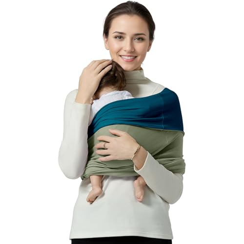Image of Baby Wrap Carrier, Lightweight Baby Wearing Wraps for Newborn and Infant, Soft Swaddle Holder Carrier, Cozy Baby Sling 7-35 lbs Blue+Green