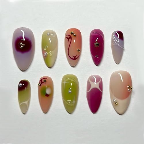 Gradient Press On Nails with Modern Abstract Art Custom Ombre