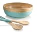 Francois et Mimi 3 Piece Bamboo Salad Bowl Set with Utensils,12" Diameter (Azure)