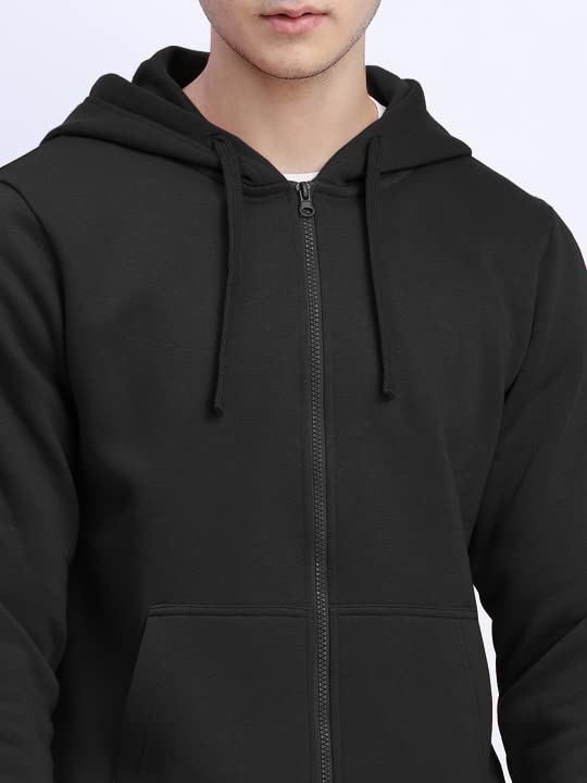 Image of LAZYCHUNKS Men's Cotton Blend Zipper Hooded Sweatshirt | Full Sleeve Hooded Neck Jacket | Regular Fit with Kangaroo Pocket | Stylish Winter Wear for Men