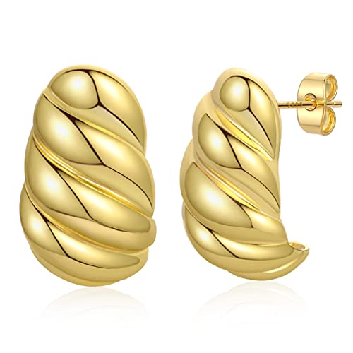 Sunssy Chunky Gold Hoop Earrings For Women 925 Sterling Silver Post Hypoallergenic Long Waterdrop Earrings For Girls 18K Gold Teardrop Statement Earrings Lightweight Trendy Jewelry #TOP6