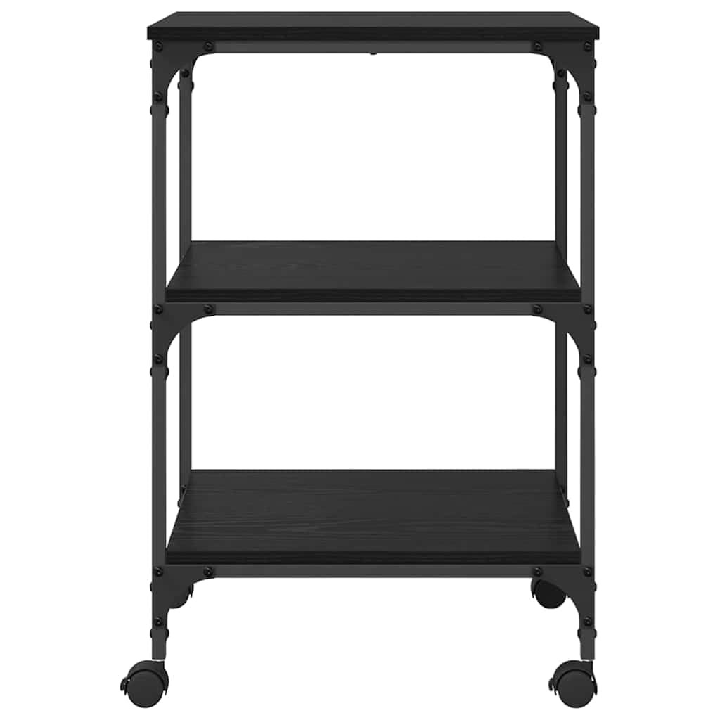 Druckerständer mit 3 Ablagen, Rollwagen für Drucker aus Holzwerkstoff, 50 x 41 x 75 cm, Schwarz Eichen-Optik für Home-Office