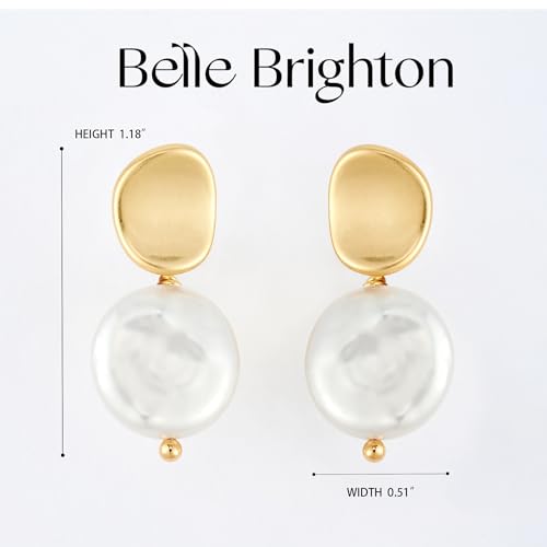 Baroque Pearl Drop Earrings for Women, 18K Gold Plated Dangle Earrings - image 6