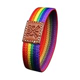 Gay Shop Berlin Pride Regenbogen Armband, Elastisch mit Lederaufnäher, 16-19 cm, LGBTQ, CSD, Rainbow (19 cm)