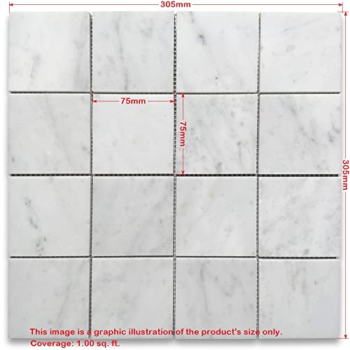 Stone Center Online Carrara White Nero Marquina Black Marble 3X3 Checkerboard Mosaic Tile Polished Kitchen Bath Wall Floor Backsplash Shower (1 Sheet) #TOP4