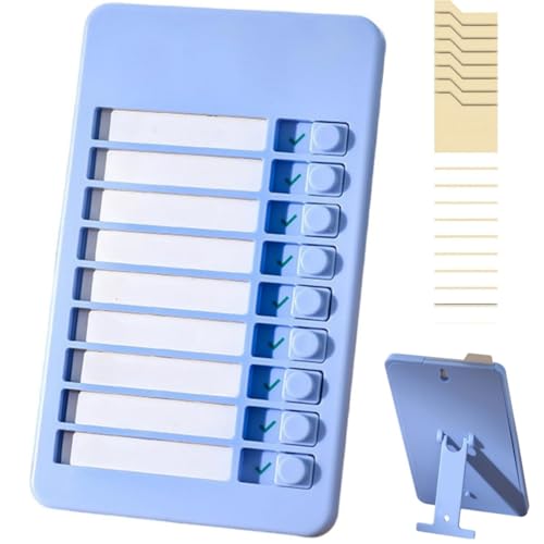 忘れ物チェッカー セルフチェッカー リスト 持ち物チェッカー ブランクカード26枚付き 小学生 忘れ物防止 チェッカー メモ帳 スケジュール (ブルー)