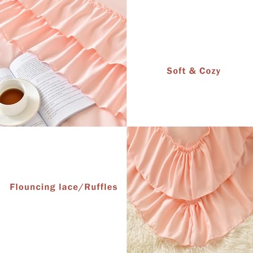 Image of Cupocupa Blush Pink Comforter Set Queen, 3Pcs Comforters Queen Size Ruffle Farmhouse Bedding Sets Queen with Comforter, Lightweight Soft Shabby Chic Bedding Comforter Set Fluffy for All Season