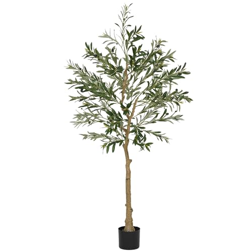 HOMCOM Olivier Artificiel 150 cm Plante Artificielle intérieur Arbre Artificiel en Pot avec des Feuilles et Fruits réalistes, Fausse Plante Vert décoration...
