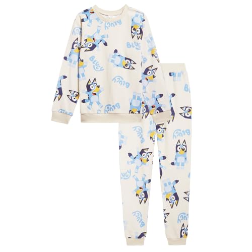 Bluey Little Girls' Long Sleeve Pullover and Pants Outfit Ivory Bluey Allover Print 6