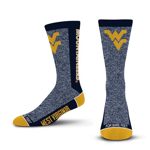 For Bare Feet NCAA WEST VIRGINIA MOUNTAINEERS Marble MVP Crew Sock Team Color LARGE