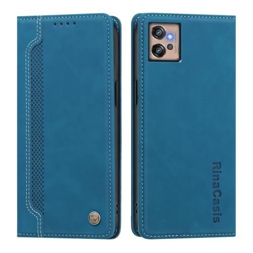 rongki Leather Case for Motorola Moto G32, Premium Synthetic Leather Magnetic Closure Folio Case with Soft TPU Inner Shell Card Slots Kickstand Phone Case for Motorola Moto G32, Light Blue