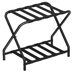 HOOBRO Luggage Rack, Folding Luggage Racks for Guest Room, Suitcase Stand, 27 x 15.3 x 22 Inches, Metal Foldable Luggage Holder with Nylon Straps, Space Saving, Bedroom, Hotel, Black BK03XL01