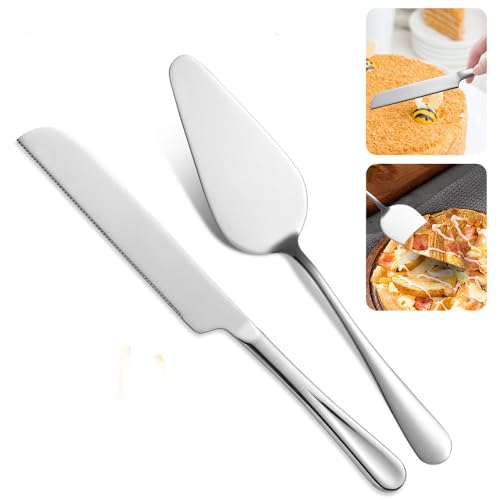 Lista de Cuchillos de postre Top 5. 45 SAHENITEANA Cuchillo de pastel de acero inoxidable plateado y juego de pala de postre - Regalo Elegante para Bodas, Cumpleaños, Aniversarios, Cortador Pizza Multiusos (Plateado)