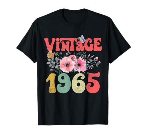 Vintage 1965 Floral Butterfly Retro Groovy 60th Birthday T-Shirt