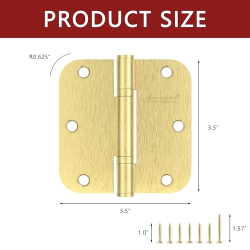 9 Pack Door Hinges 3.5'' Premium Stainless Steel Door Hinges 3.5'' X 3.5'' with 5/8" Radius Corner Heavy Duty Rust-Resistant Oil-Free Doors Hardware (Brushed Gold) by RONESS - Used condition - Image 2