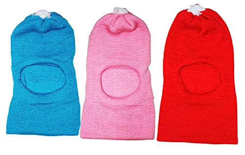 Image of Okara Kids Comfort Colourful Winter Woollen Monkey Cap Pack of 2 (Red,Pink, 1-2 Years)