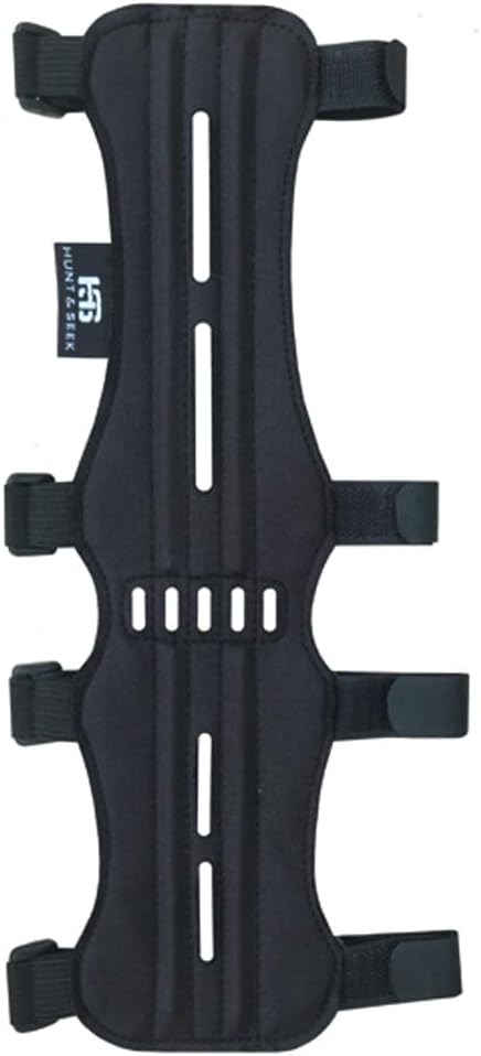 Fabric Archery Arm Guard 4 Hook-and-Loop Adjustable Straps Hunting Arm Guard Forearm Wrist Protector Archery Bracer Adult Unisex - Black