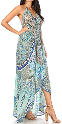 Image of Sakkas Lizi Womens Maxi High-Low Halter Handkerchief Long Dress Beach Party