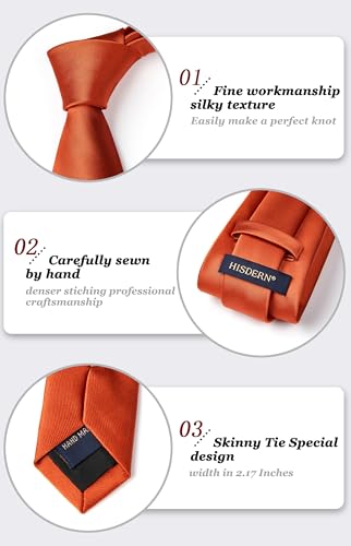 Image of HISDERN Mens Solid Color Ties Formal Satin Necktie and Pocket Square Set Classic Wedding Business Tie & Handkerchief