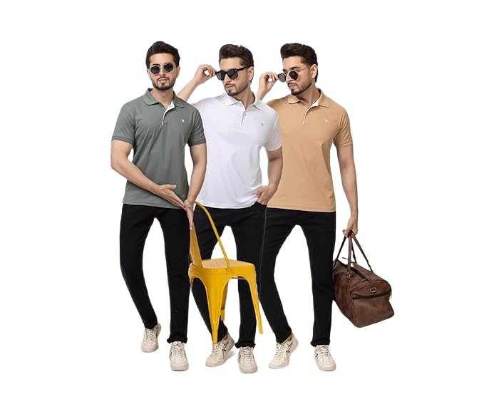 Image of Regular Fit Half Sleeve Soft and Comfortable Solid Polo T-Shirt for Mens (Pack of 3)