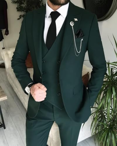 Men Suits Peak Lapel 3 Pieces Jackets Vest Pants Outfit Sets Casual Formal Wedding Groom Prom Party Tuxedos2