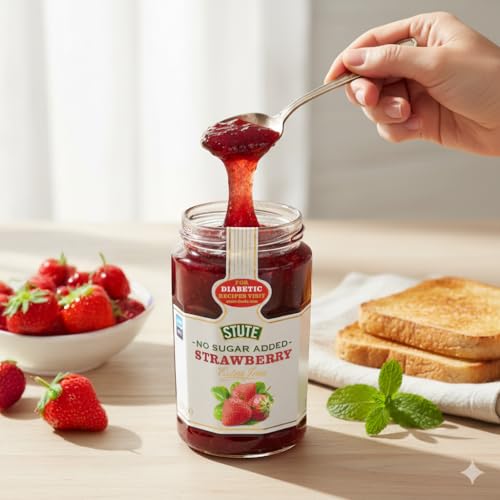 Image of Stute Strawberry Jam 430g, No Sugar Added, 90% Less Sugar & 30% Less Calories, Diabetic Friendly, Imported from UK
