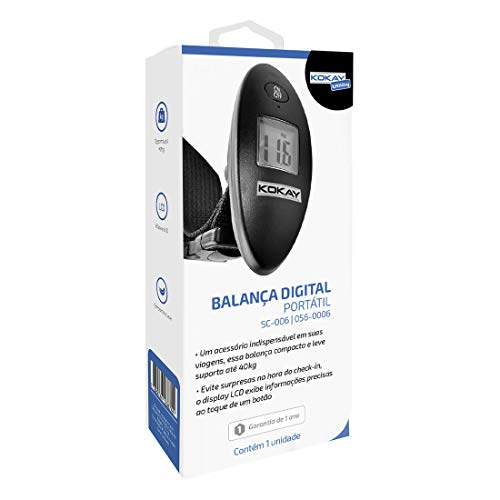 Kokay, 056-0006, Balança Digital Portátil para Viagem, Ate 40 kg, (Acompanha Bateria Cr2032)
