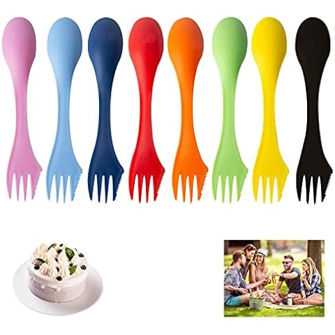 GWAWG Plastic Sporks 8PCS Camping Cutlery 3 in 1 Spork Spoon Knife for Travel Outdoor Cover