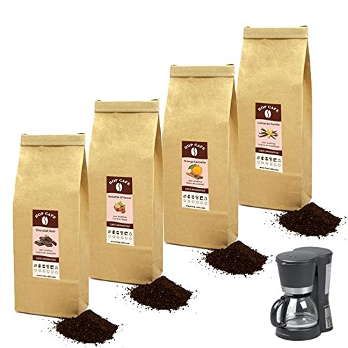 HOP CAFE - Offre Découverte Café Moulu Aromatisé - 4 x 125g - pour cafetière Filtre