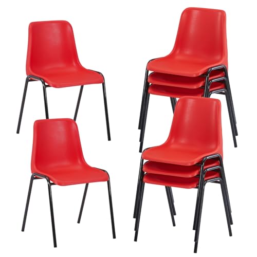 Durabull Red Plastic Stacking Chair - Indoor/Outdoor Seating for Home, Office, Classroom, Restaurant & Commercial Use - Steel Frame & Ergonomic Seat