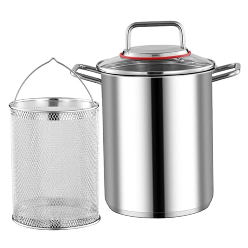 Freidora de acero Freidora 3.5L Freir de acero inoxidable con canasta y olla de colas de aceite de tapa con manija para freír pollo con camarones y papas fritas