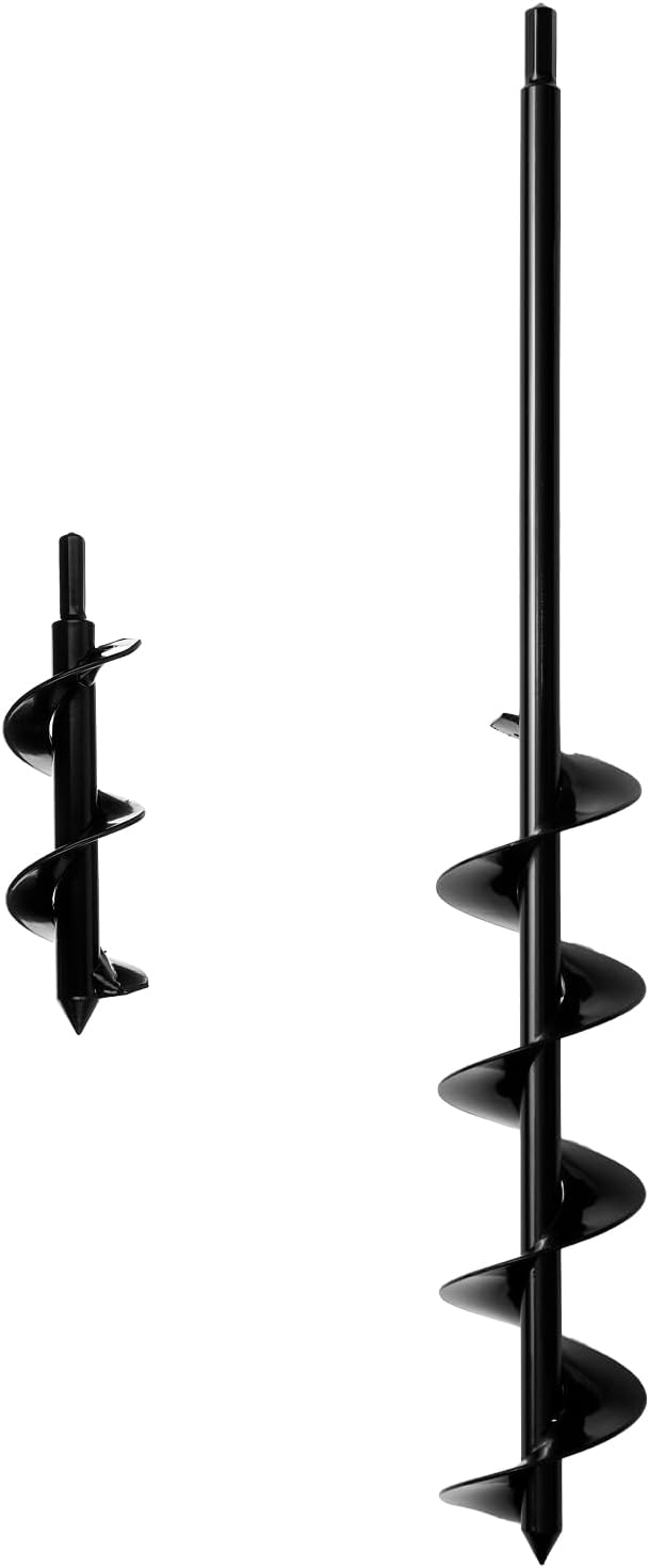 Power Planter Extended Length Garden Auger Drill Bit, 3"x 24" with 1/2" Non-Slip Hex Drive | Flower Planting Auger & Grass Plug Tool - 2"x7" Long with 3/8" Non-Slip Hex Drive - Compact Auger Drill Bit
