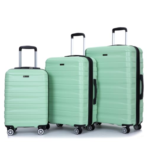 3 Piece Luggage Set, Suitcase, Expandable, Suitcase Set, with Two Hooks, Trolley Case, with Universal Wheels, Combination Lock, 21/25/29 Inches, Light Green