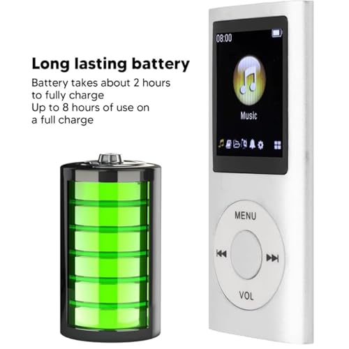 Image of Drumstone ( 𝟭+𝟭 𝗬𝗘𝗔𝗥 𝗪𝗔𝗥𝗥𝗔𝗡𝗧𝗬)Portable MP4 Music Player - 1.8-inch LCD Screen Lossless Audio Expandable Storage Back Clip Design Long Battery Bluetooth (Silver)- Memory Card Not Included