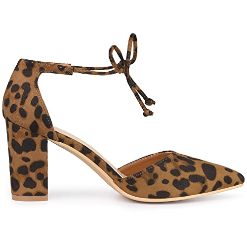 Allegra K Women's Ankle Tie Chunky Heel Pointed Toe Dress Leopard Pumps 10 M Us #TOP5