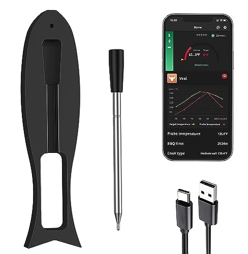 Wireless Meat Thermometer, 165ft Range Bluetooth Meat Digital Thermometer, Smart Meat Thermometer, Food Thermometer with Smart Alert for Oven, Smoker, Rotisserie, BBQ
