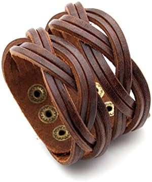 Mgutillart Punk Braided Band Bracelet Wide Leather Arm Cuff Bracelet