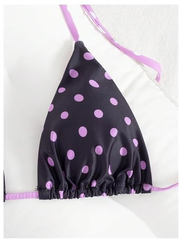 Image of WDIRARA Women's Polka Dots Bikini Set Halter Triangle String Swimsuit Tie Side 2 Piece Bathing Suit