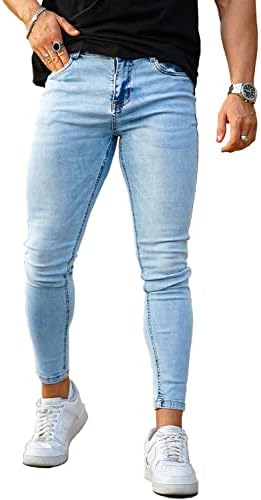 GINGTTO Men's Skinny Jeans Stretch Ripped Tapered Leg (28, Ice Blue)